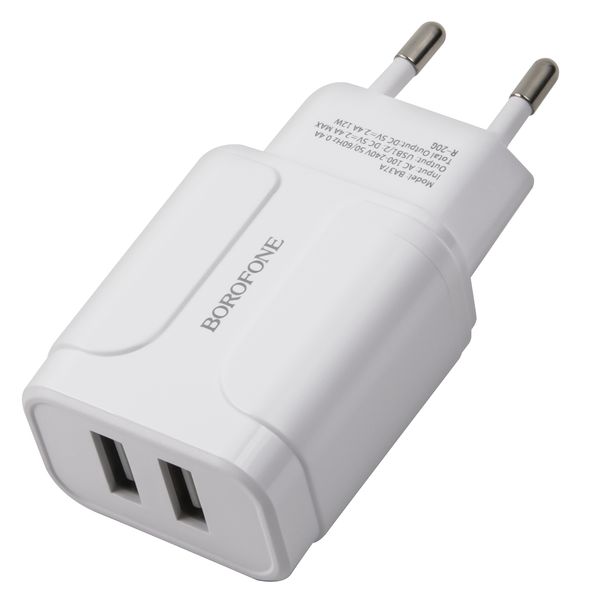 фото Сетевое зарядное устройство borofone ba37a speedy, 2xusb, 2,4 a, white (ут000022869)