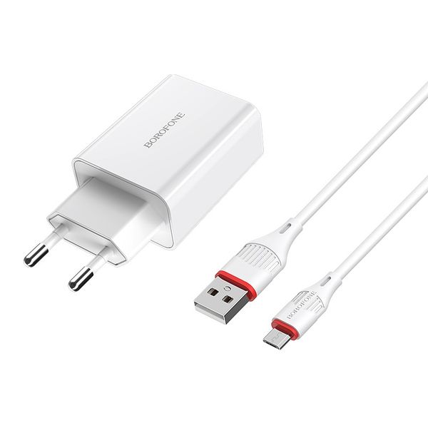 

Сетевое зарядное устройство c USB Borofone BA21A, кабель USB-Micro белое QC 3.0, BA21A Long Journey