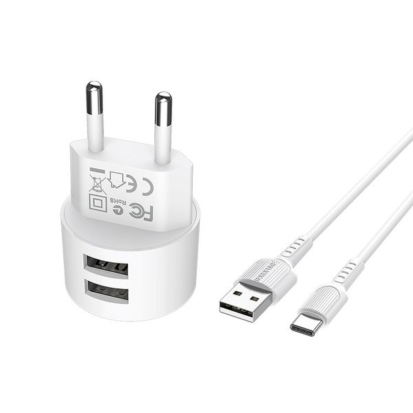 фото Сетевое зарядное устройство borofone ba23a, 2xusb, 2,4 a, white (ут000023264)