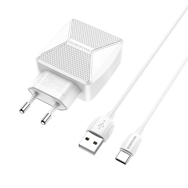 фото Сетевое зарядное устройство borofone ba45a max power, 2xusb, 2,4 a, white