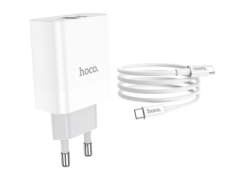 фото Сетевое зарядное устройство hoco c80a, 1xusb; 1xusb type-c, 3 a, white