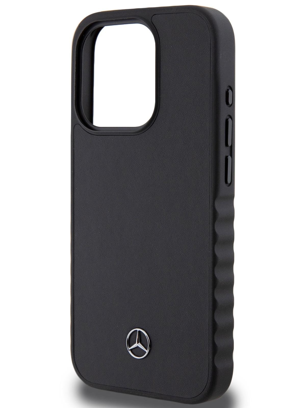 Чехол Mercedes для iPhone 15 Pro из натуральной кожи Hard Black