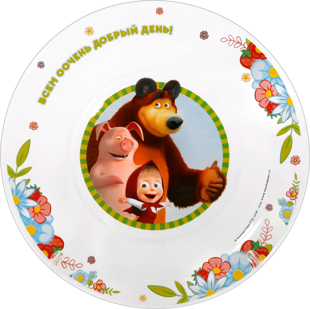 Тарелка добра. Тарелка Маша и медведь. Маша с тарелкой. Посуда с изображением медведя. Маша и медведь тарелочки.
