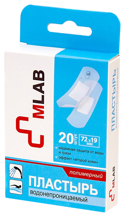 Купить Пластырь Mlab водонепроницаемый бактерицидный полимерный 20 шт.