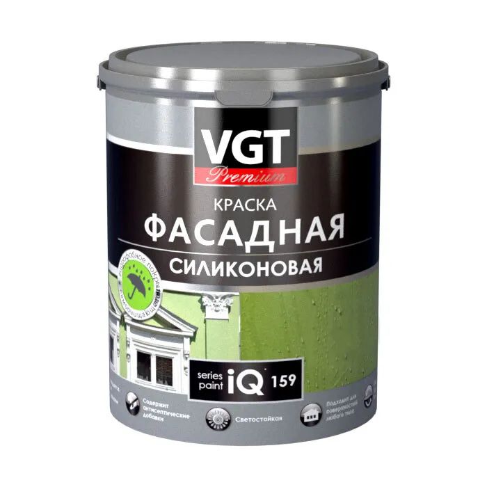 Краска VGT PREMIUM фасадная iQ159 база А силиконовая самоочищающаяся 2л водно дисперсионная фасадная краска master farbe