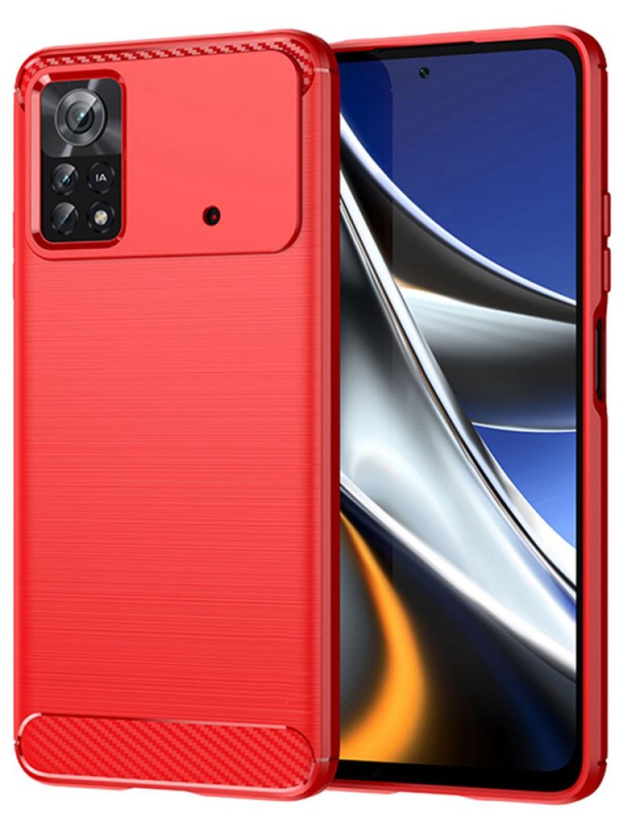 

Brodef Carbon Силиконовый чехол для Poco X4 Pro 5G Красный