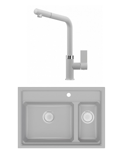 

Комплект кухонная мойка Granula Kitchen Space KS-7302 арктик + смеситель Granula GR-2502 а, Kitchen Space KS-7302