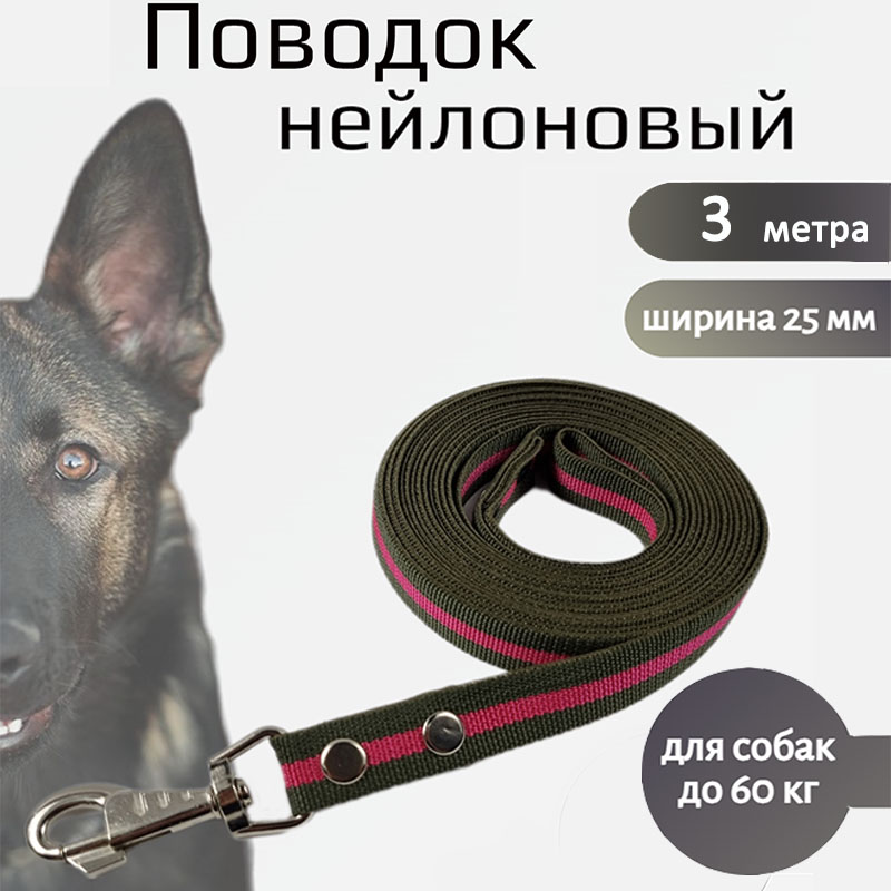 

Поводок для собак Хвостатыч с карабином, зелено-красный, нейлон, 3 м х 25 мм