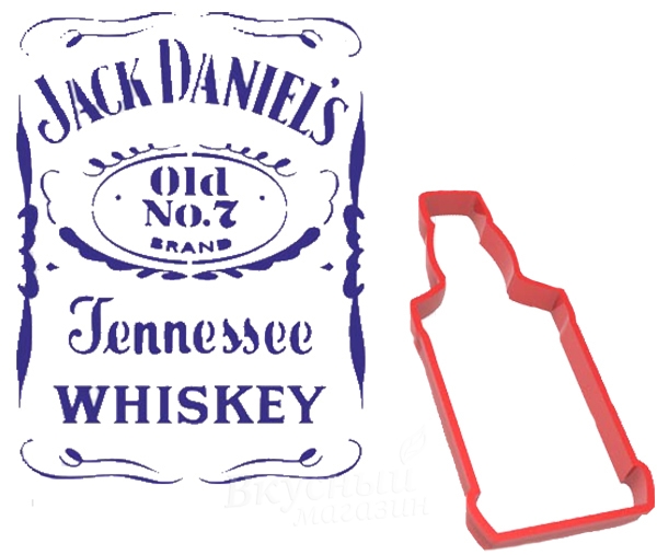 

Трафарет для мастики/марципана Виски Jack Daniels 12,5 см. с вырубкой М532, Голубой