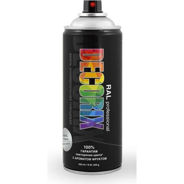 

Аэрозольная эмаль Decorix RAL PROFESSIONAL (с эффектом металлик; 520 мл; RAL 9006; бело-ал, Белый