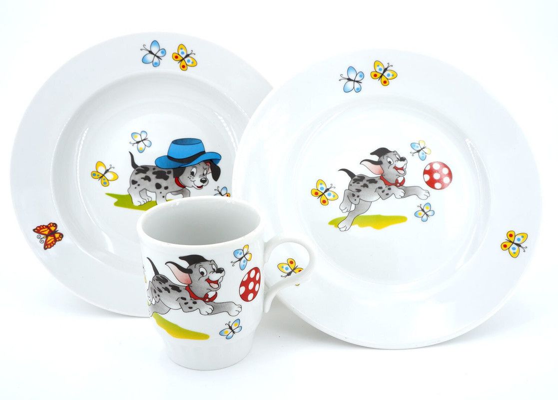 Детский набор посуды Дулевский Фарфор Озорные щенки тарелка, миска, кружка