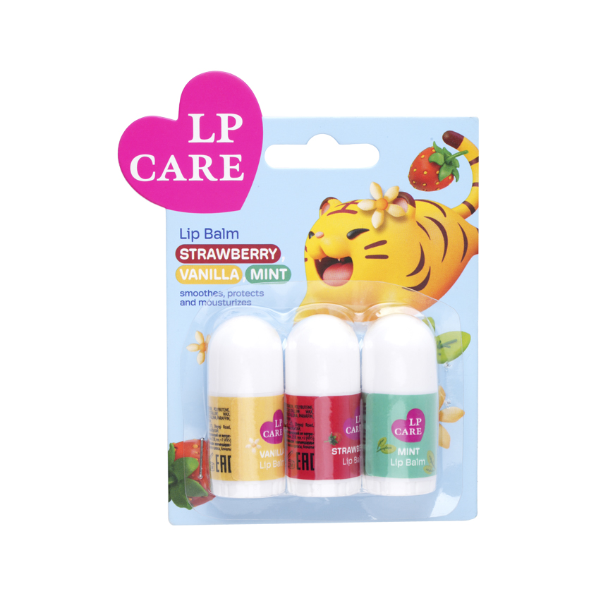 

Бальзам для губ LP CARE клубника, ваниль мята 2,5x3 шт