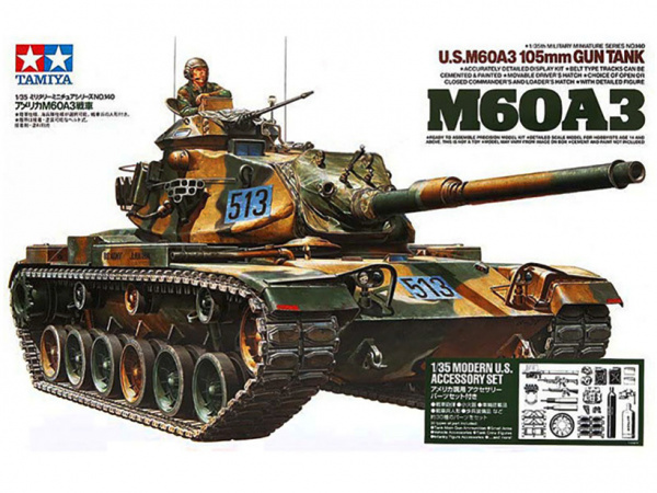 

35140 Tamiya 1/35 U.S.M60A3 Американский танк со 105мм пушкой. 1960г. С одной фигурой.