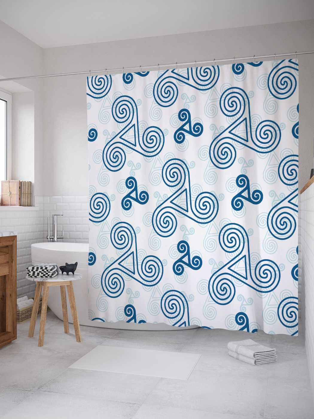 

Штора для ванной JoyArty "Спиральные узоры" из сатена, 180х200 см с крючками