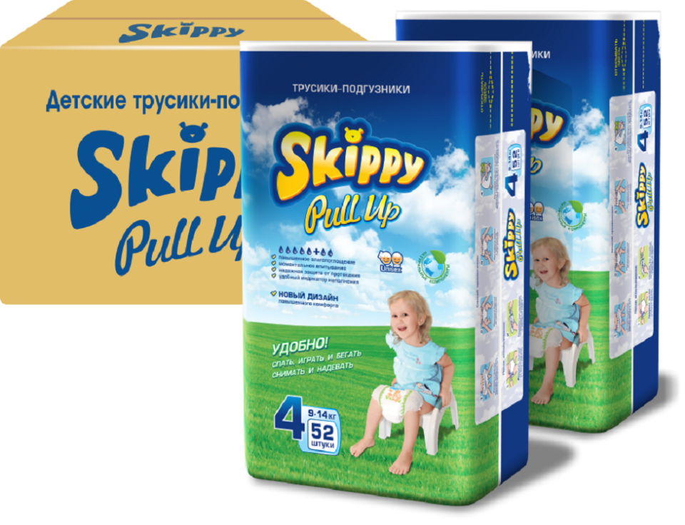 фото Трусики-подгузники skippy pull up 4/l (9-14кг), 2x52 шт.