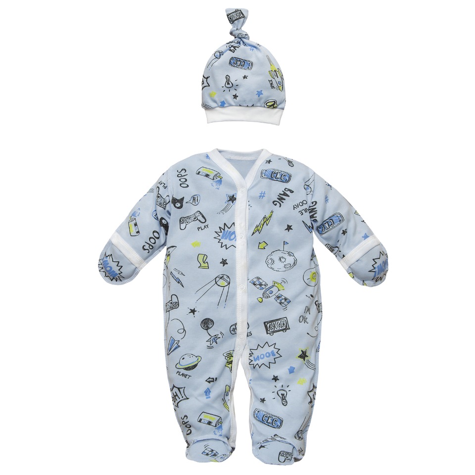 фото Комбинезон (слип) с чепчиком (шапочкой) amarobaby soft hugs комиксы (голубой) 62