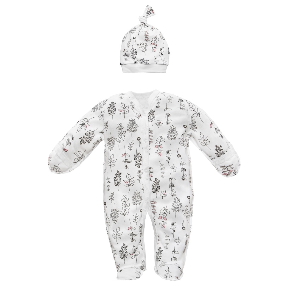 фото Комбинезон (слип) с чепчиком (шапочкой) amarobaby soft hugs растения (белый) 74