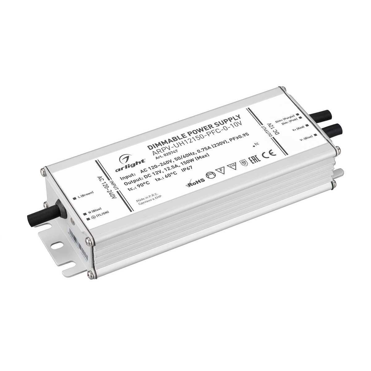 

Блок питания Arlight ARPV-UH12150-PFC-0-10V 12V 150W IP67 12,5A 025747, Серебристый, 025747
