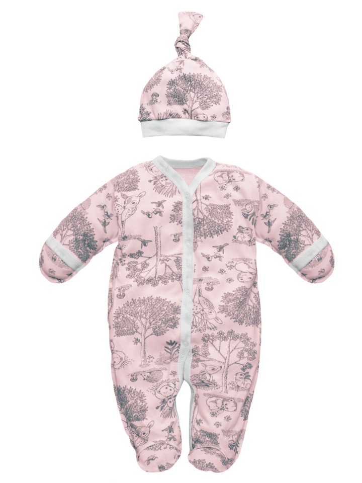 фото Комбинезон (слип) с чепчиком (шапочкой) amarobaby soft hugs лесная сказка, розовый, 74