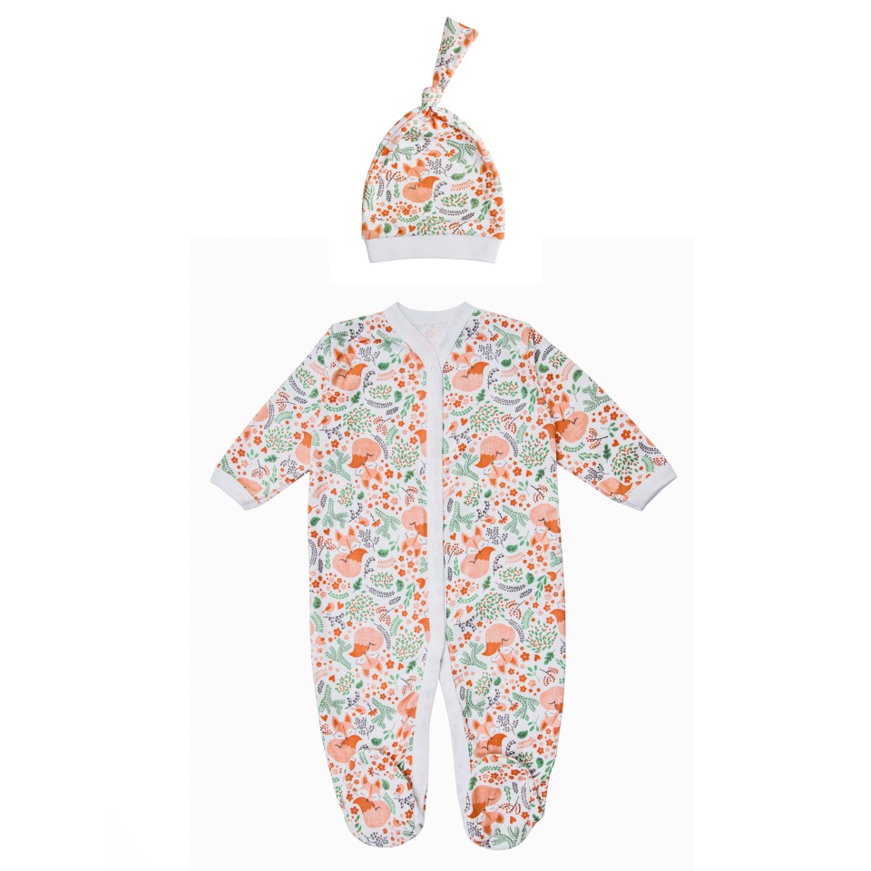 

Комбинезон (слип) с чепчиком Amarobaby Soft Hugs Лисички, белый, 68 размер, AB-OD20-SH301/00