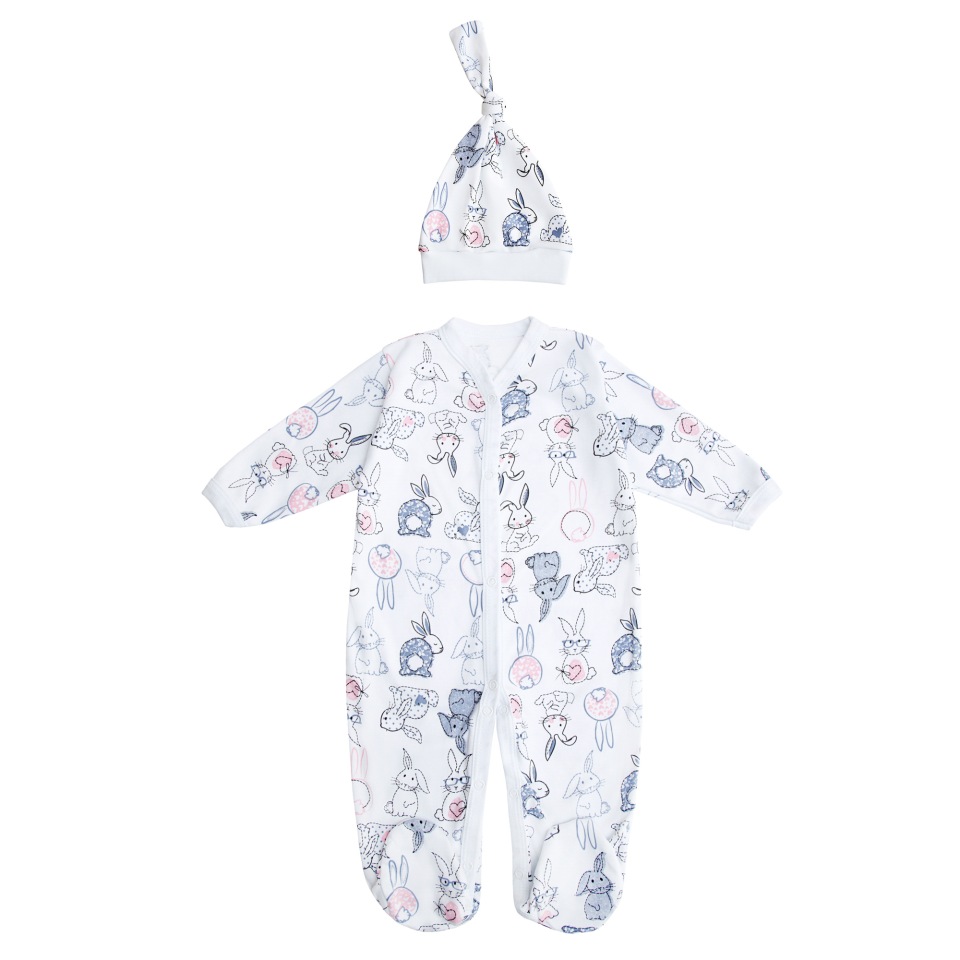 

Комбинезон (слип) с чепчиком Amarobaby Soft Hugs Зайки, белый, 56 размер, AB-OD20-SH301/00