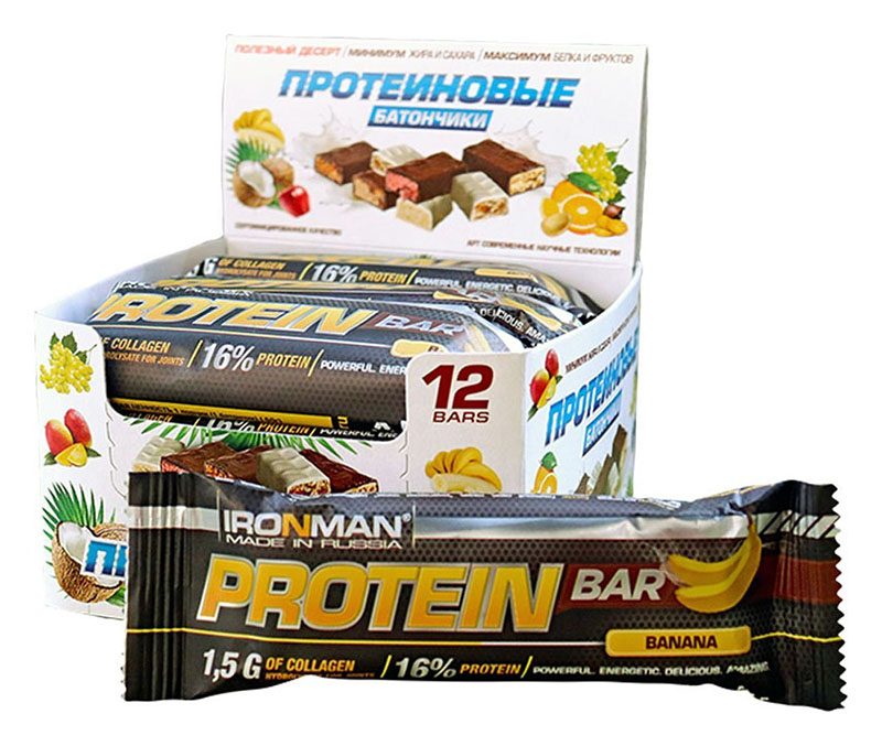 фото Батончик protein bar 12x50 г - банан-темная глазурь ironman