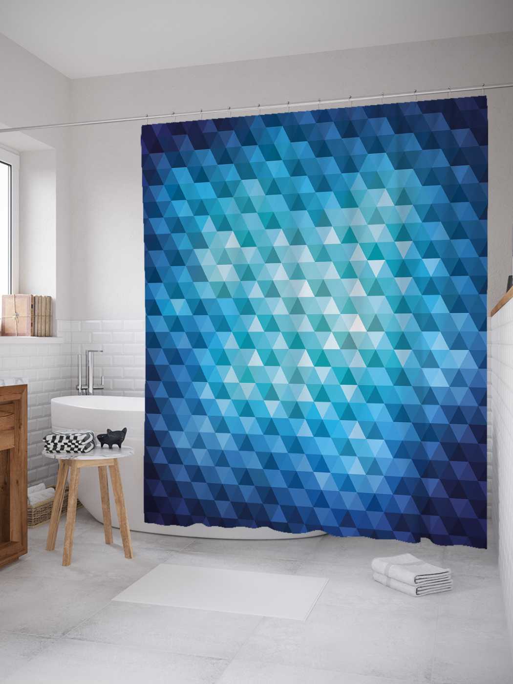 

Штора для ванной JoyArty "Ребристая поверхность" из сатена, 180х200 см с крючками, Голубой