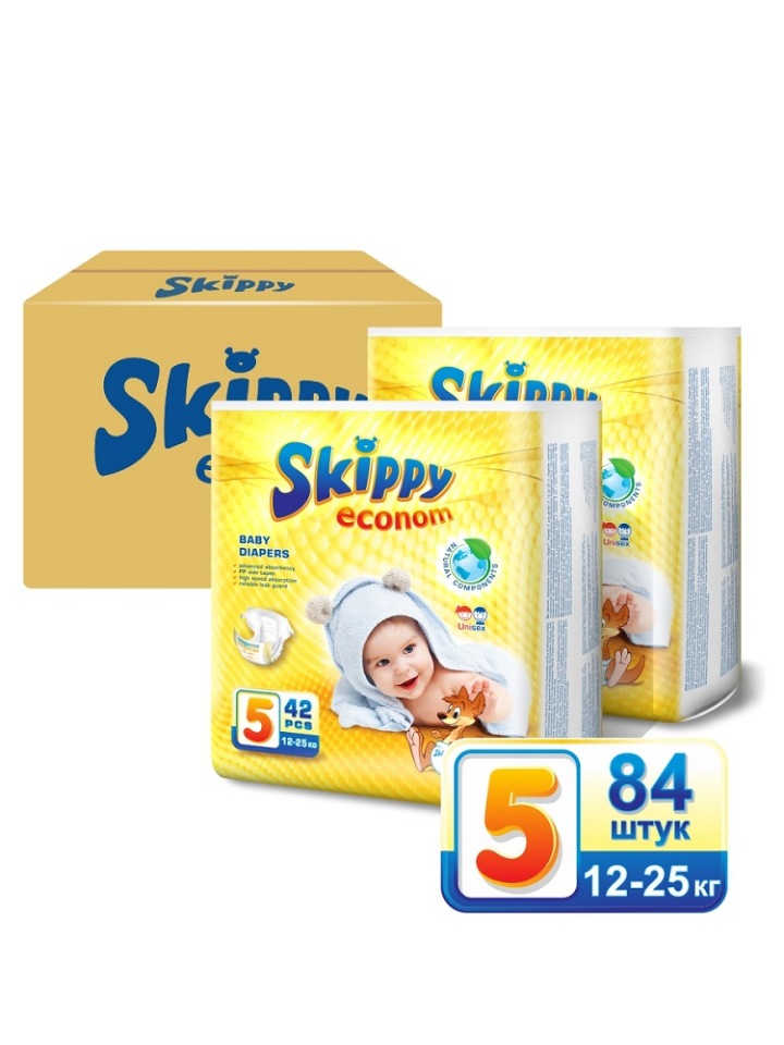 

Подгузники Skippy Econom 5/XL (12-25 кг), 2x42 шт., Econom