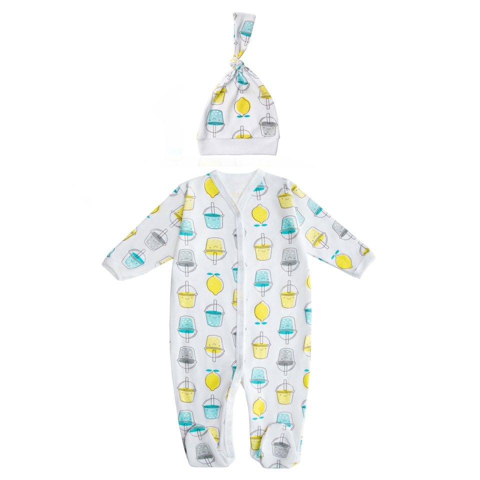 фото Комбинезон (слип) с чепчиком amarobaby soft hugs лимонад, белый, 80 размер
