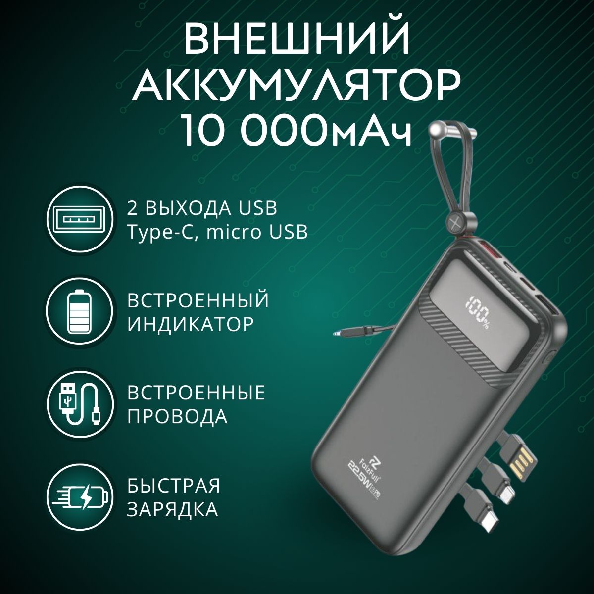 

Внешний аккумулятор FaizFull FL74 10000 mAh black, FL74