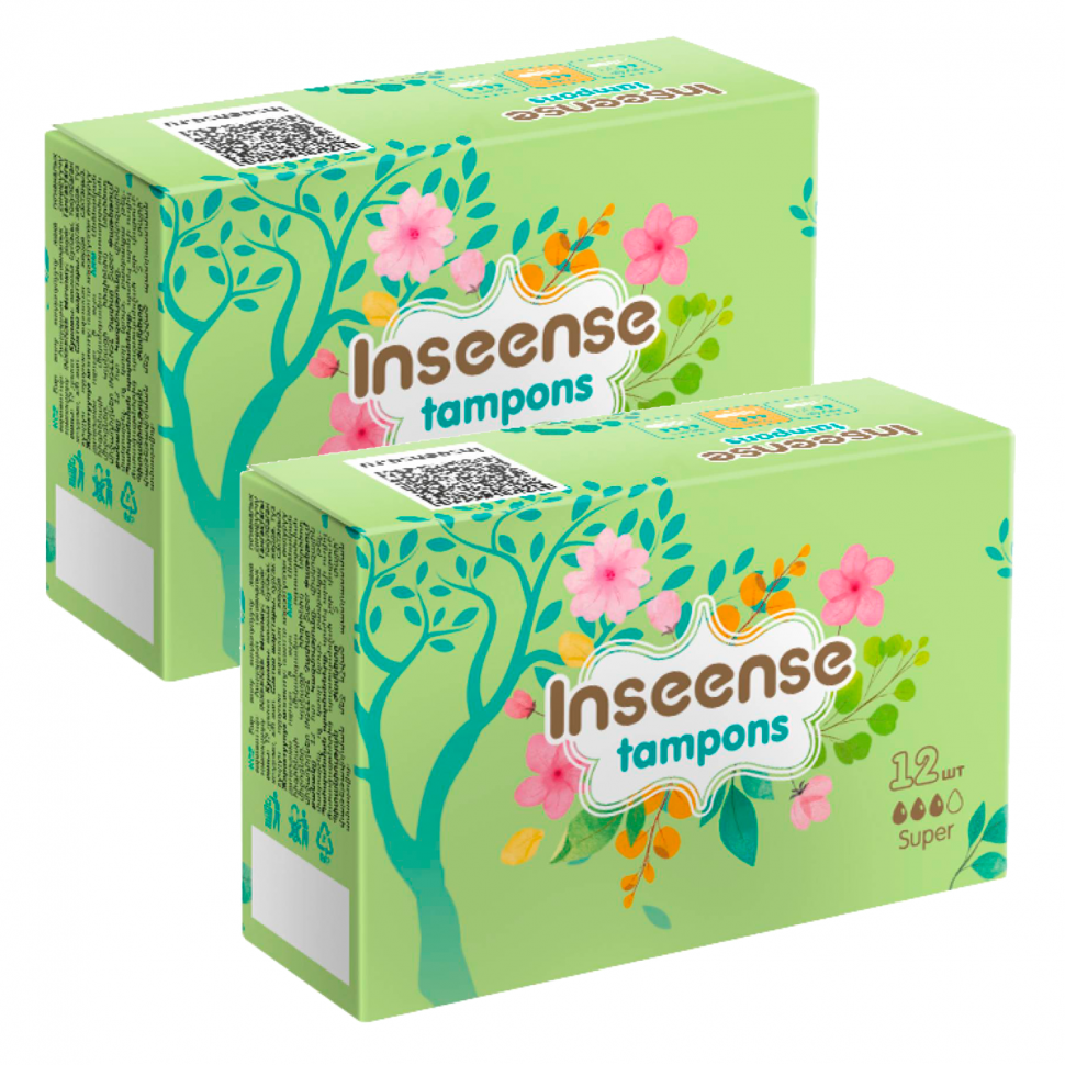Тампоны Inseense Super, 2 упаковки по 12 шт женские ночные ультратонкие laurier прокладки super slim guard 15 шт в уп 2 упаковки