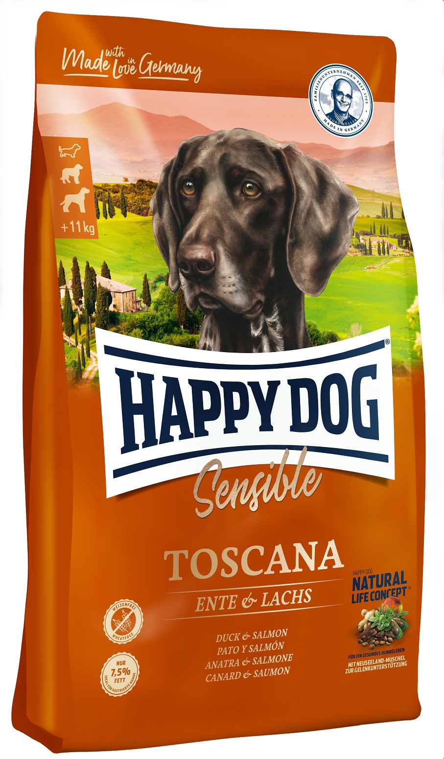 фото Сухой корм для собак happy dog supreme toscana , утка, лосось, 2.8кг