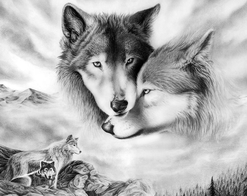 фото Алмазная мозаика гранни «волчья любовь» полная выкладка, 40х50 см, квадратные стразы