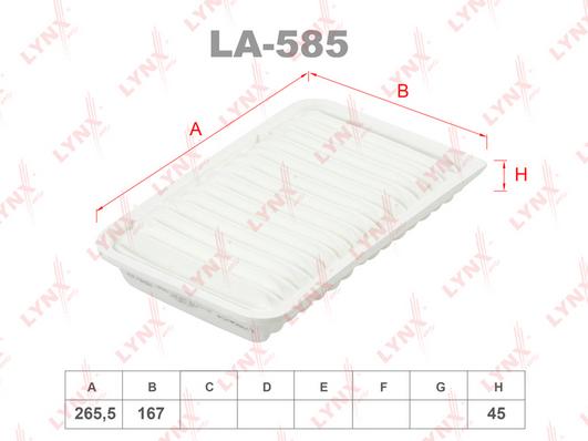 

LYNXAUTO LA-585 Фильтр возд.OPEL Agila B 1.2 08 , SUZUKI Splash 1.2 08 /Swift IV 1.2-1.4 1