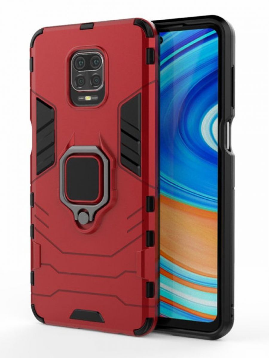 

Brodef Ring Противоударный чехол с кольцом для Xiaomi Redmi Note 9 Pro красный