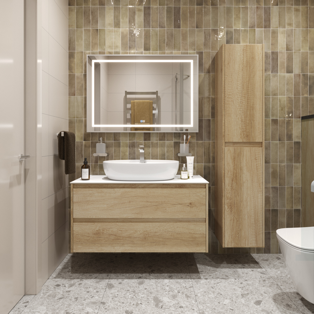 

Тумба с раковиной BelBagno Kraft KRAFT100RNN-KEPBO-1346-SET со столешницей, Коричневый, 100