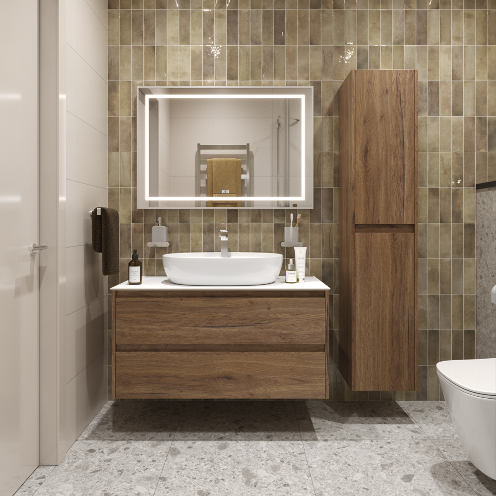 

Тумба с раковиной BelBagno Kraft KRAFT100RT-KEPBO-1346-SET со столешницей, Коричневый, 100