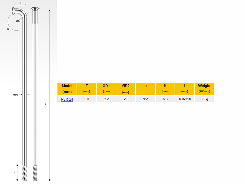 Велосипедные спицы Pillar  psr 14, 260 мм, серебристые