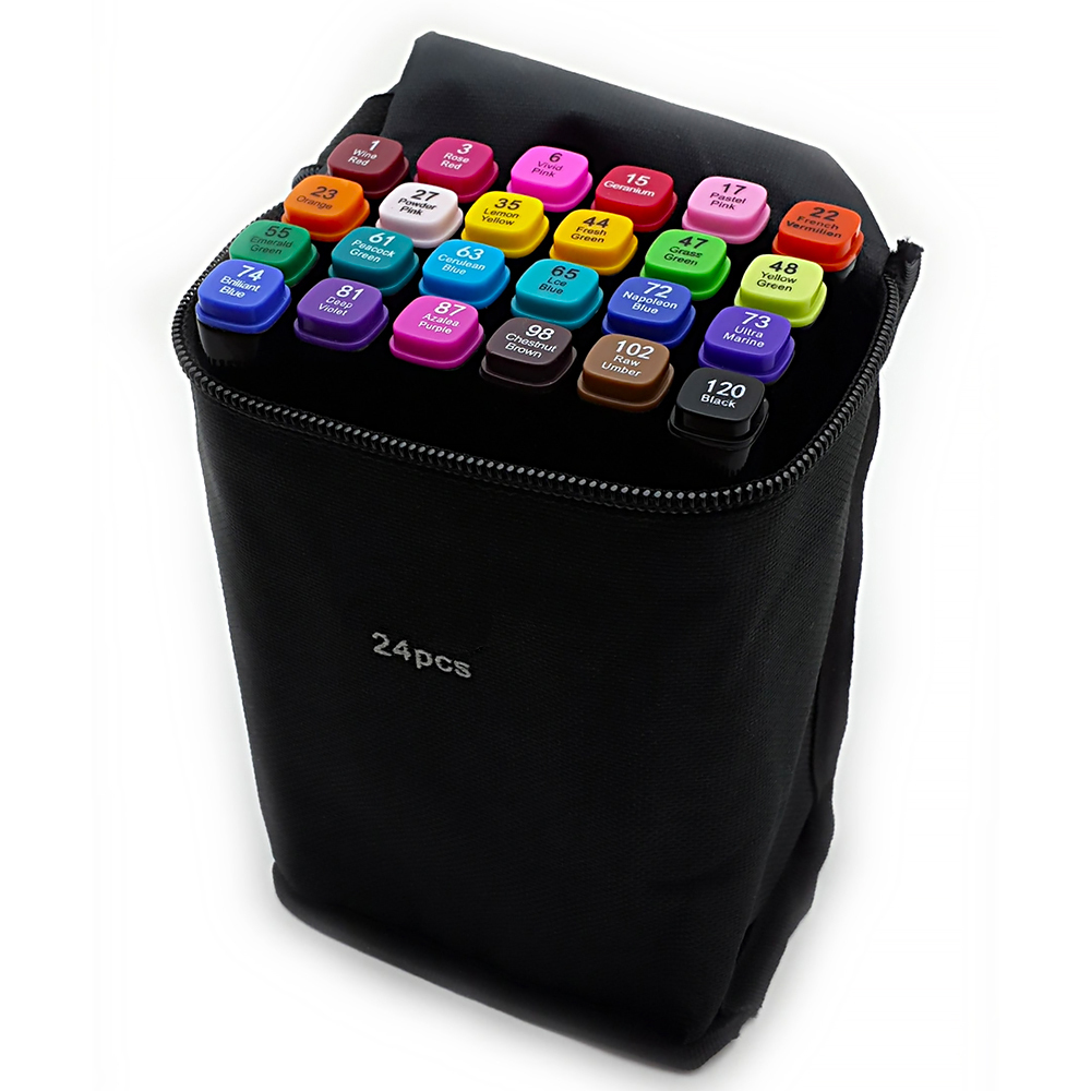 фото Набор профессиональных двухсторонних маркеров для скетчинга в чехле, 24 цветов goodstore24
