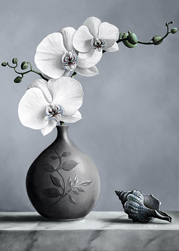 фото Алмазная мозаика гранни «белая орхидея» полная выкладка, 38х27 см, квадратные стразы