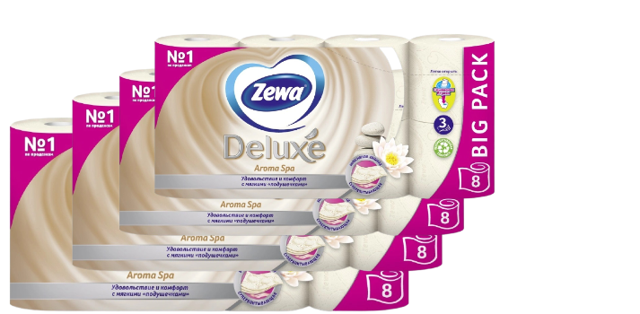 фото Туалетная бумага zewa deluxe аромаспа, 3 слоя, 8 рулонов х 4 упаковки