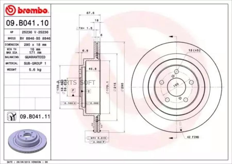 

BREMBO Диск торм. зад.вент.[290x18] 5 отв. SUBARU Impreza/Legacy/Outback 2.0-3.0 00->