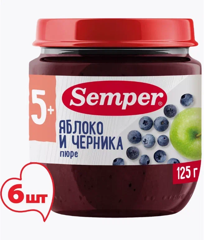 Пюре Semper яблоко и черника 6x125 г 1125₽