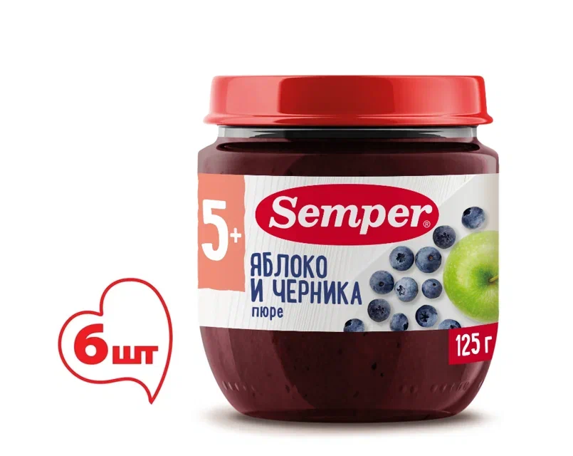Пюре Semper яблоко и черника 6x125 г 1125₽