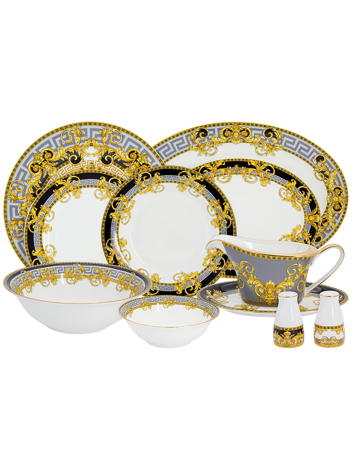 

Набор столовой посуды костяной фарфор 6 персон Royal Crown RC9-27-1DS-660B, Белый