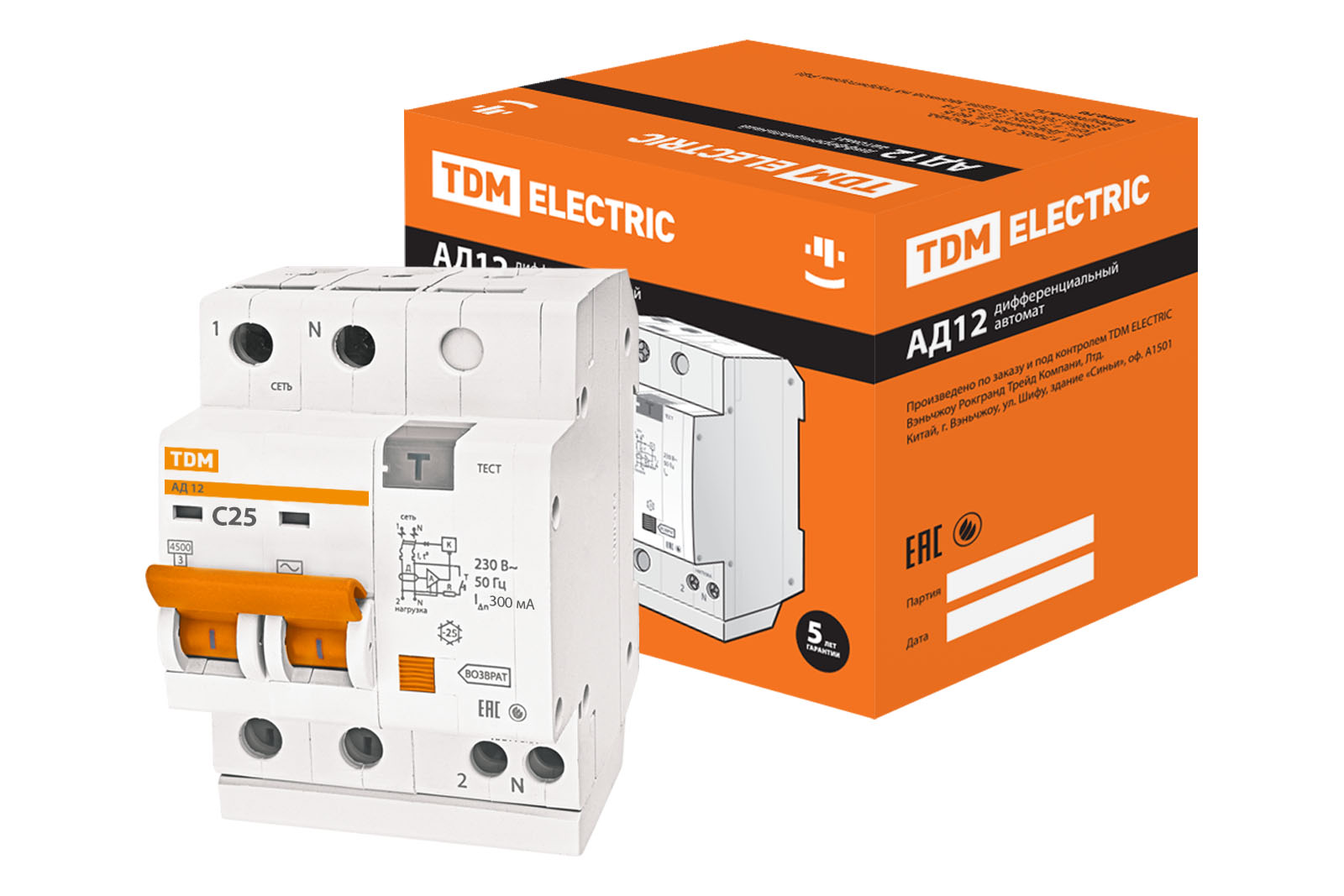 

Дифавтомат TDM ELECTRIC АД12 2Р 25А 300мА SQ0204-0010, TDM ELECTRIC-11