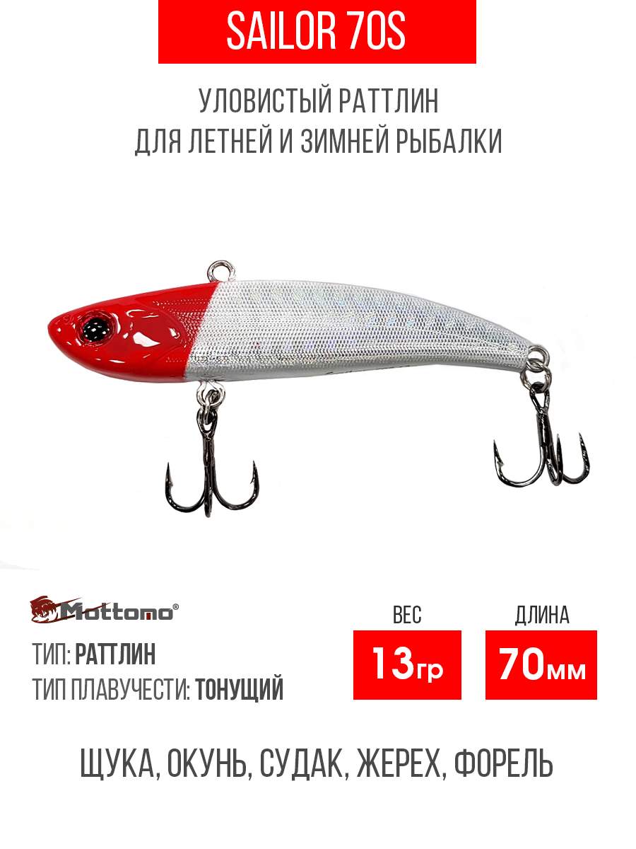 

Воблер Mottomo Sailor 70S 13g Red Holo, Разноцветный, Sailor
