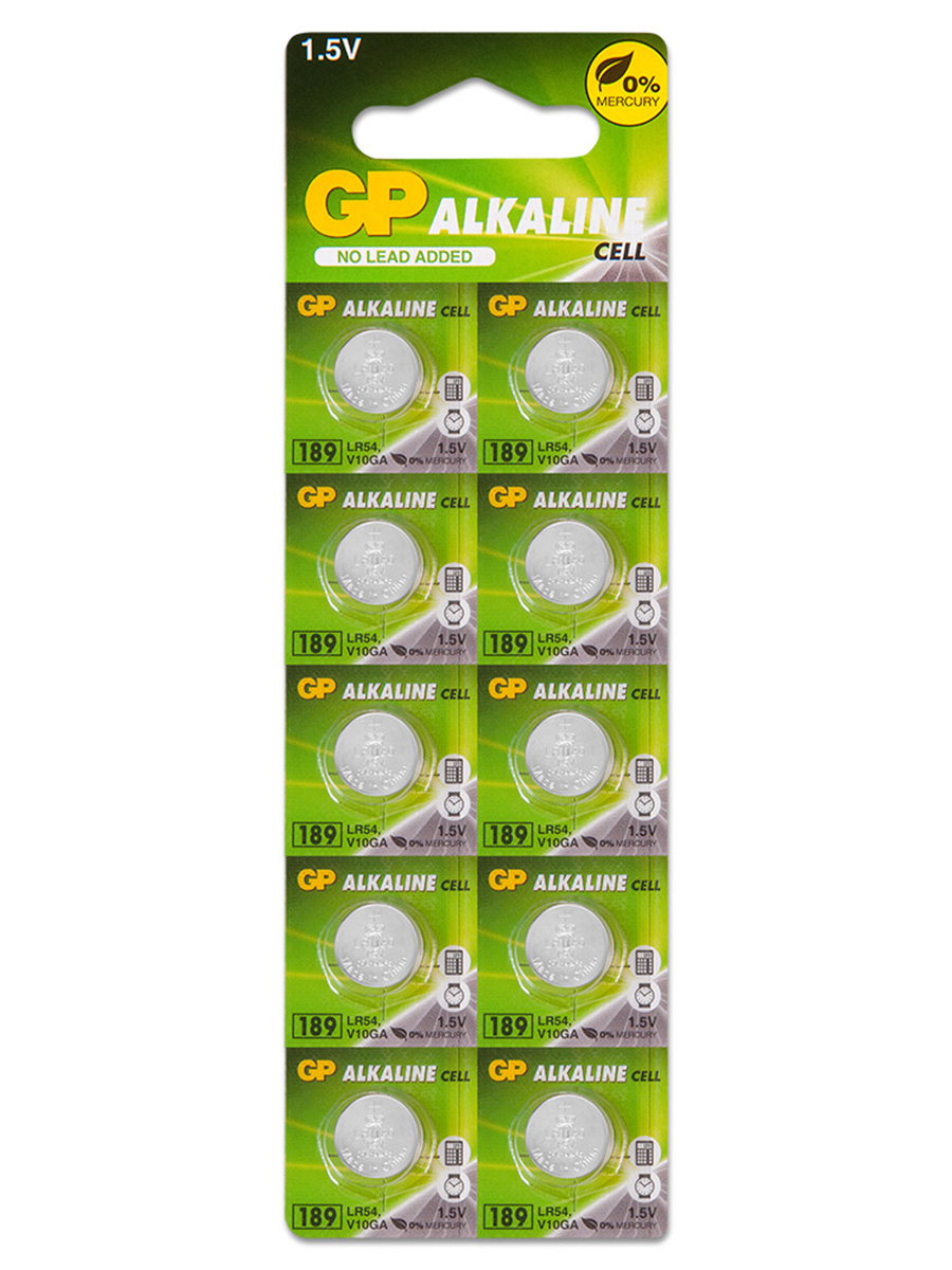 Батарейка AG10 (LR54, LR1130, 389) 1.5V GP Blister, упаковка 10 шт. литиевая дисковая батарейка gp