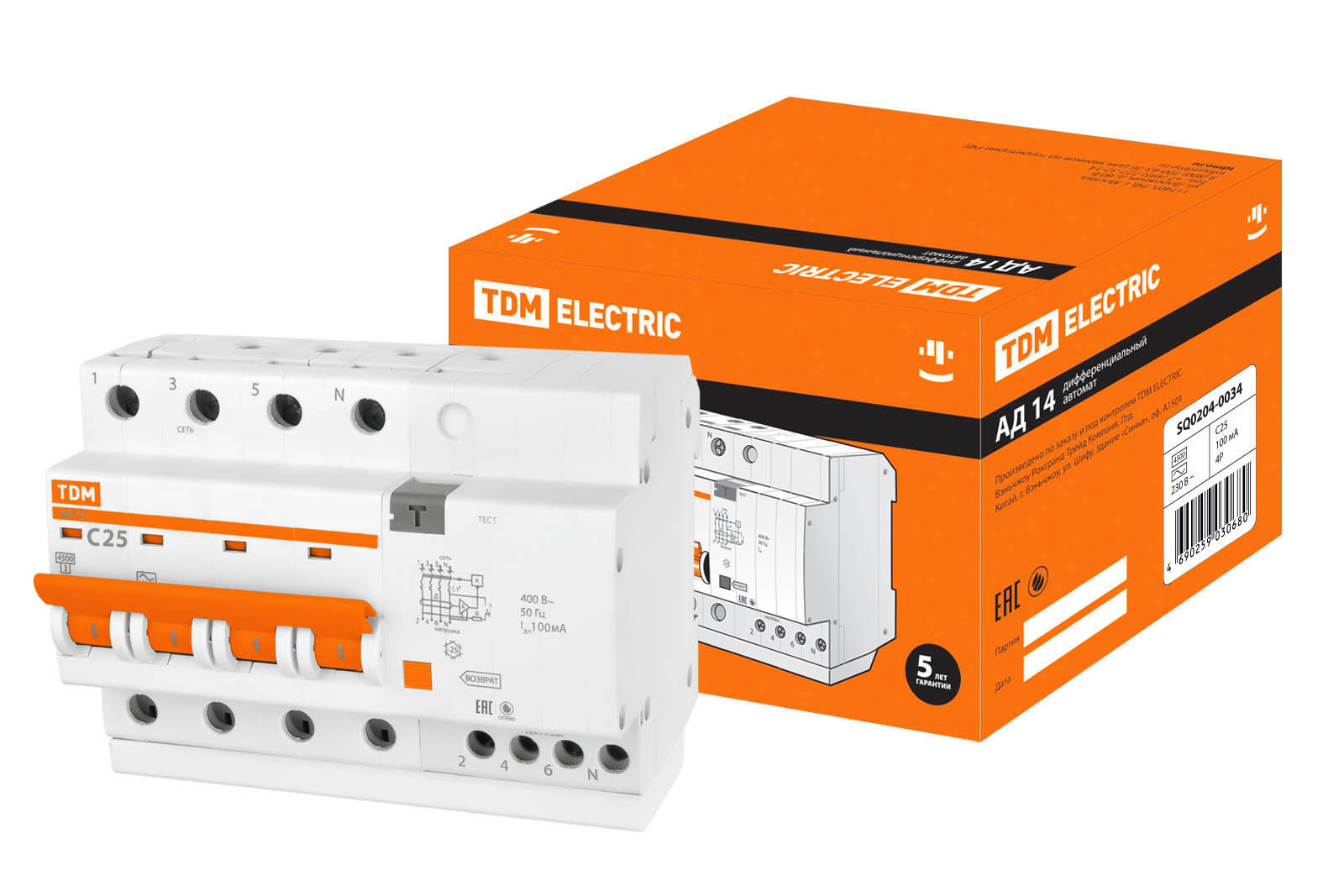 

Дифавтомат TDM ELECTRIC АД14 4Р 25А 100мА SQ0204-0034