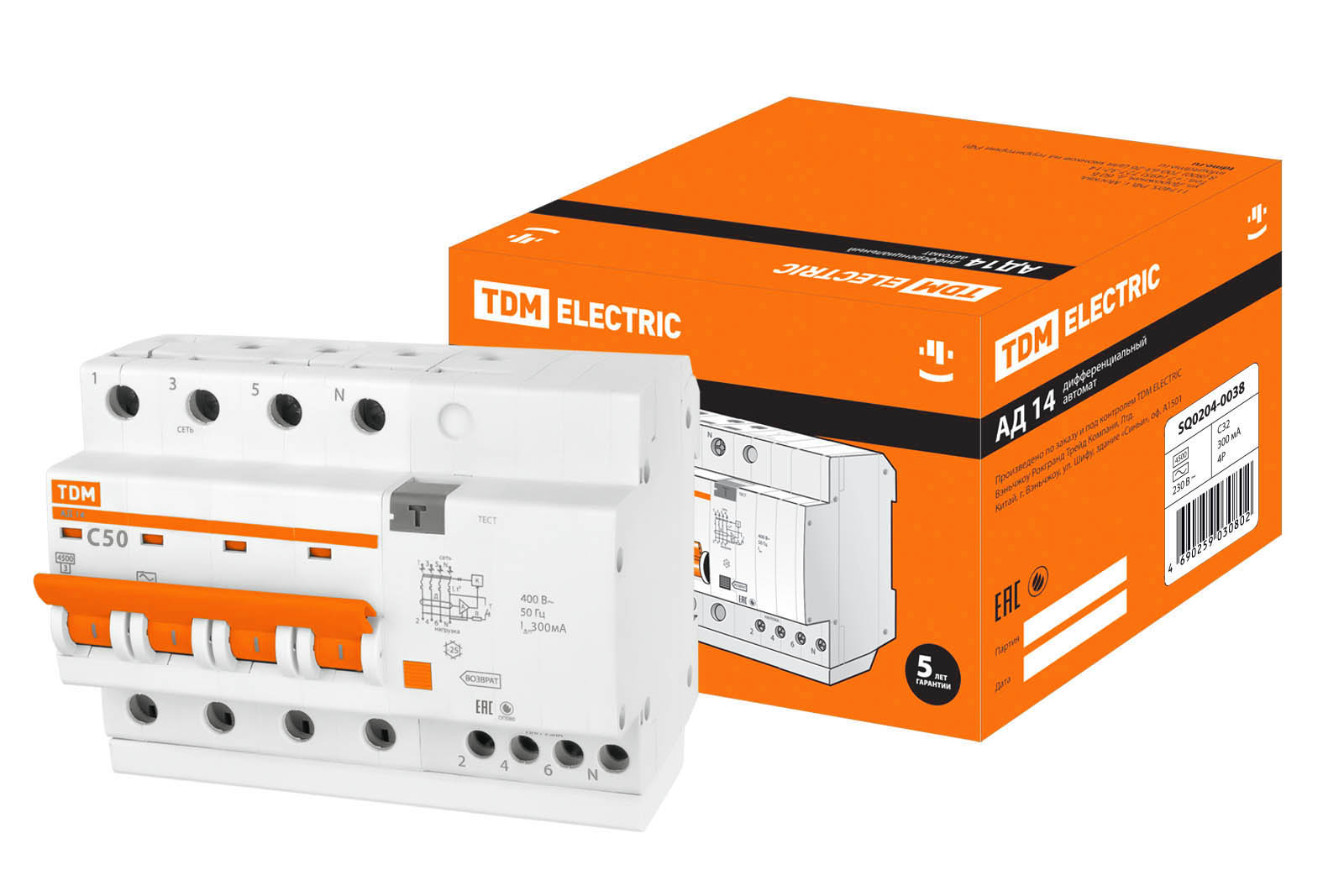 

Дифавтомат TDM ELECTRIC АД14 4Р 50А 300мА SQ0204-0043, TDM ELECTRIC-12